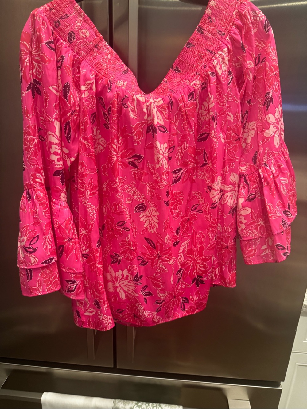 NWT Lilly Pulitzer Hot Pink Floral V-Neck Tunic Blouse